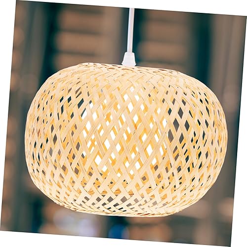 Miniatura 5 de 1 pantalla de lámpara rústica, candelabro, decoración de cesta blanca, candelabro de mimbre, pantalla tejida para lámpara colgante, E27, lámpara de