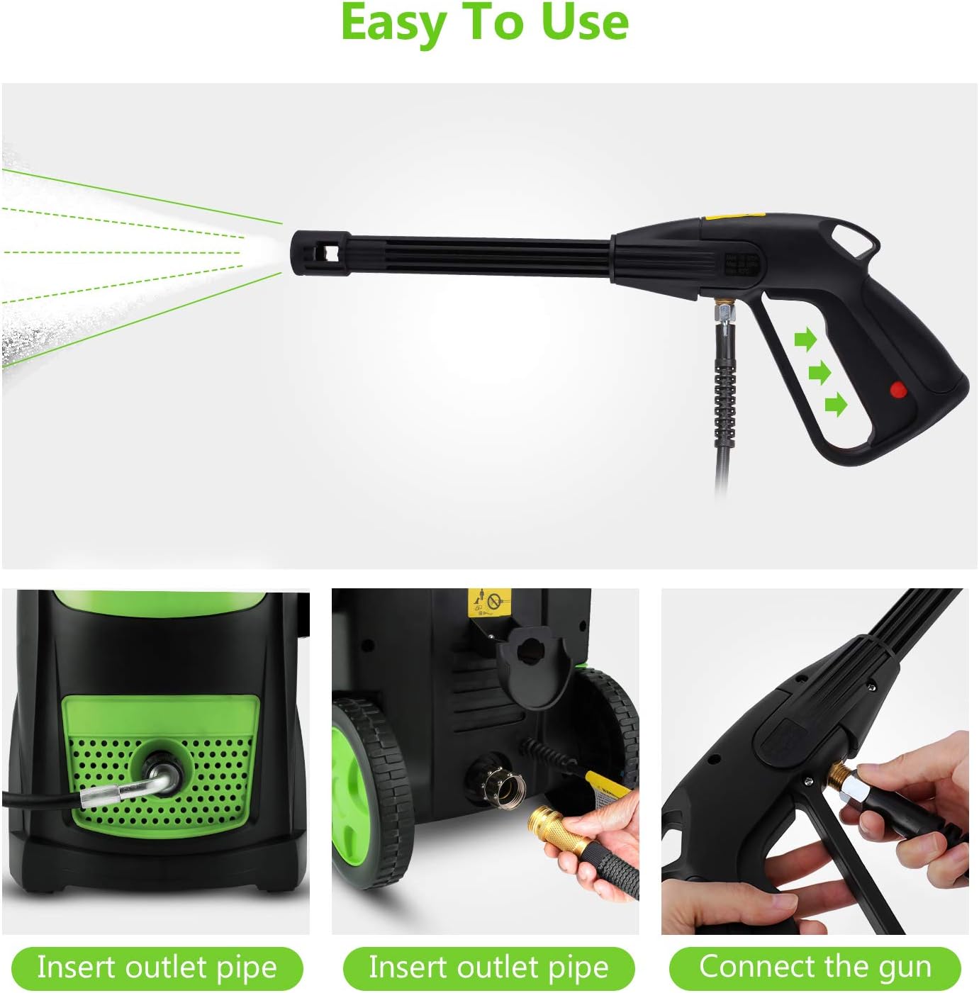 Suyncll High Power Washer Electric Pressure Washer,3800PSI 2.8GPM Pressure Washer Car Patio Garden Yard Cleaner(Green)