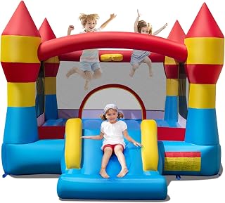 FANTASK Hüpfburg mit Rutsche, Kinder Springburg mit großem Sprungbereich inkl. Tragetasche & Reparaturset, für Indoor & Outdoor, 370 x 280 x 230 cm