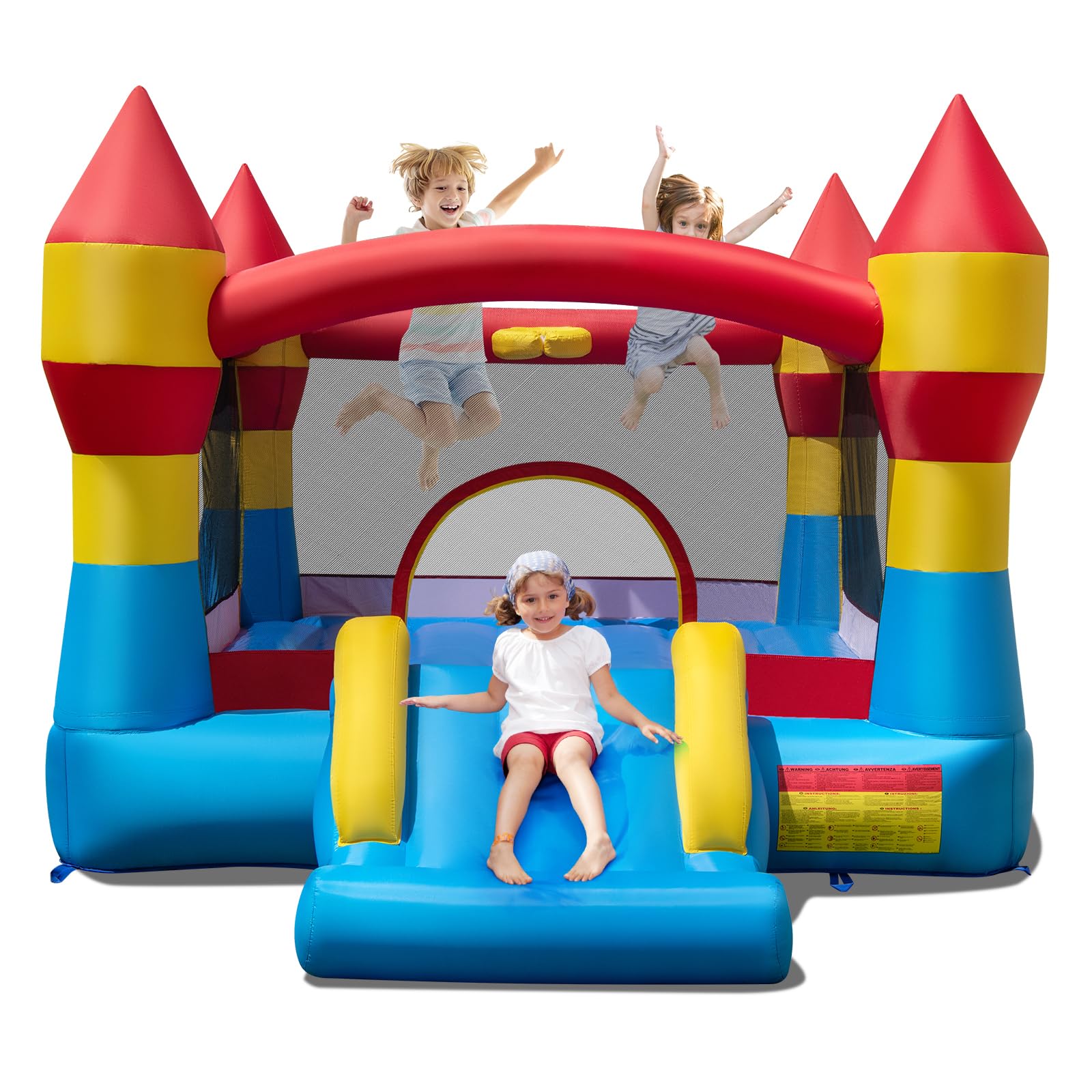 FANTASK Hüpfburg mit Rutsche, Kinder Springburg mit großem Sprungbereich inkl. Tragetasche & Reparaturset, für Indoor & Outdoor, 370 x 280 x 230 cm