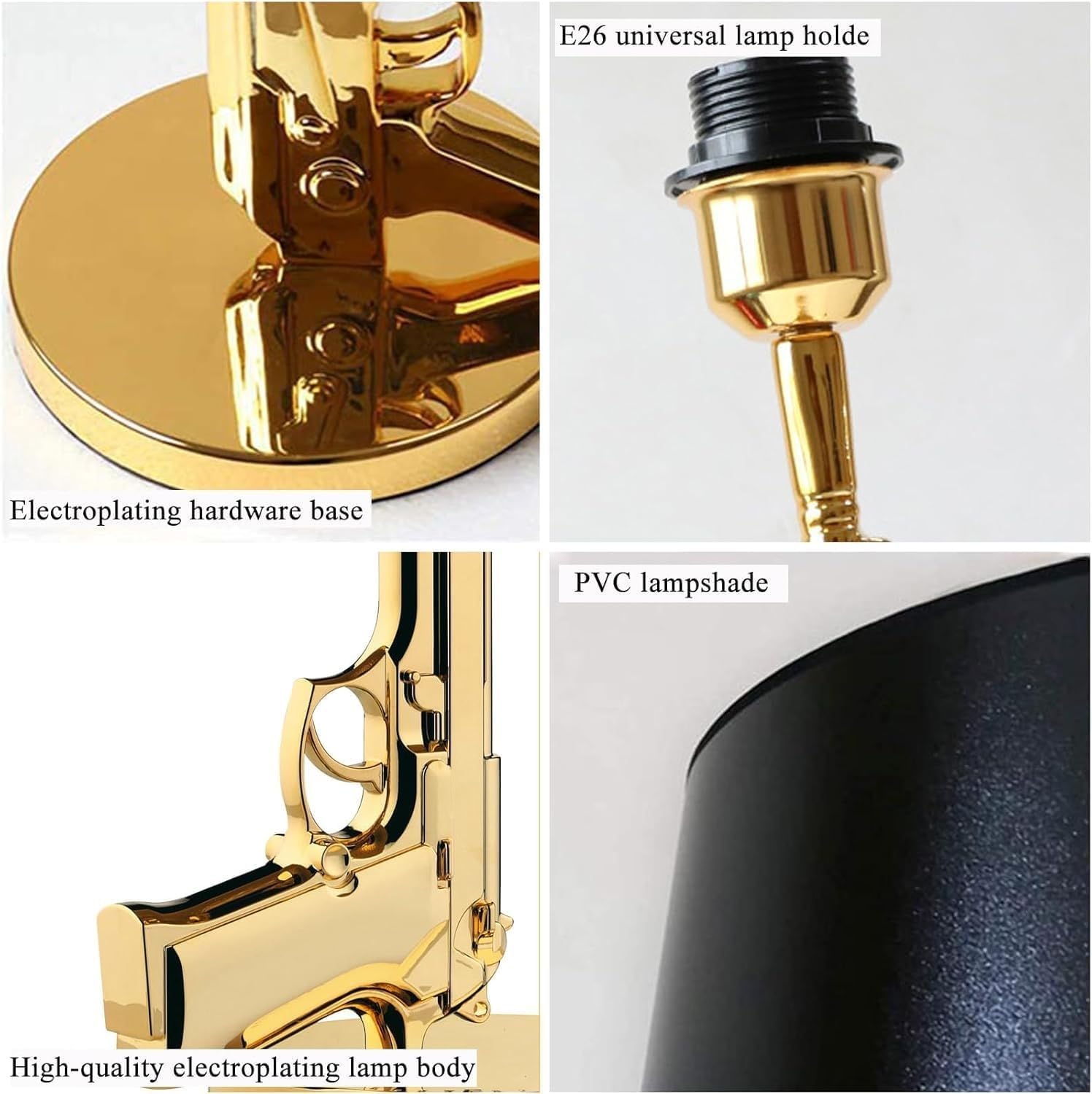 Lampada da scrivania a forma di pistola dorata, luce notturna, moderna e accattivante, ideale per camera da letto, hotel, soggiorno, camera degli ospiti e cameretta dei bambini. Lampada AK (lampada a