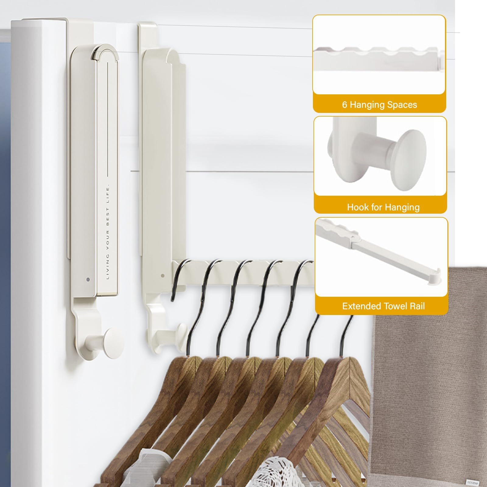 Juego de 2 Percha Puerta, Perchero Puerta Ganchos Plegables Colgador Puerta, Perchero Sin Taladrar para Dormitorio Salón Baño, Perchas Colgadores de Aluminio, para Puertas de hasta 4,3 cm de (Blanco)