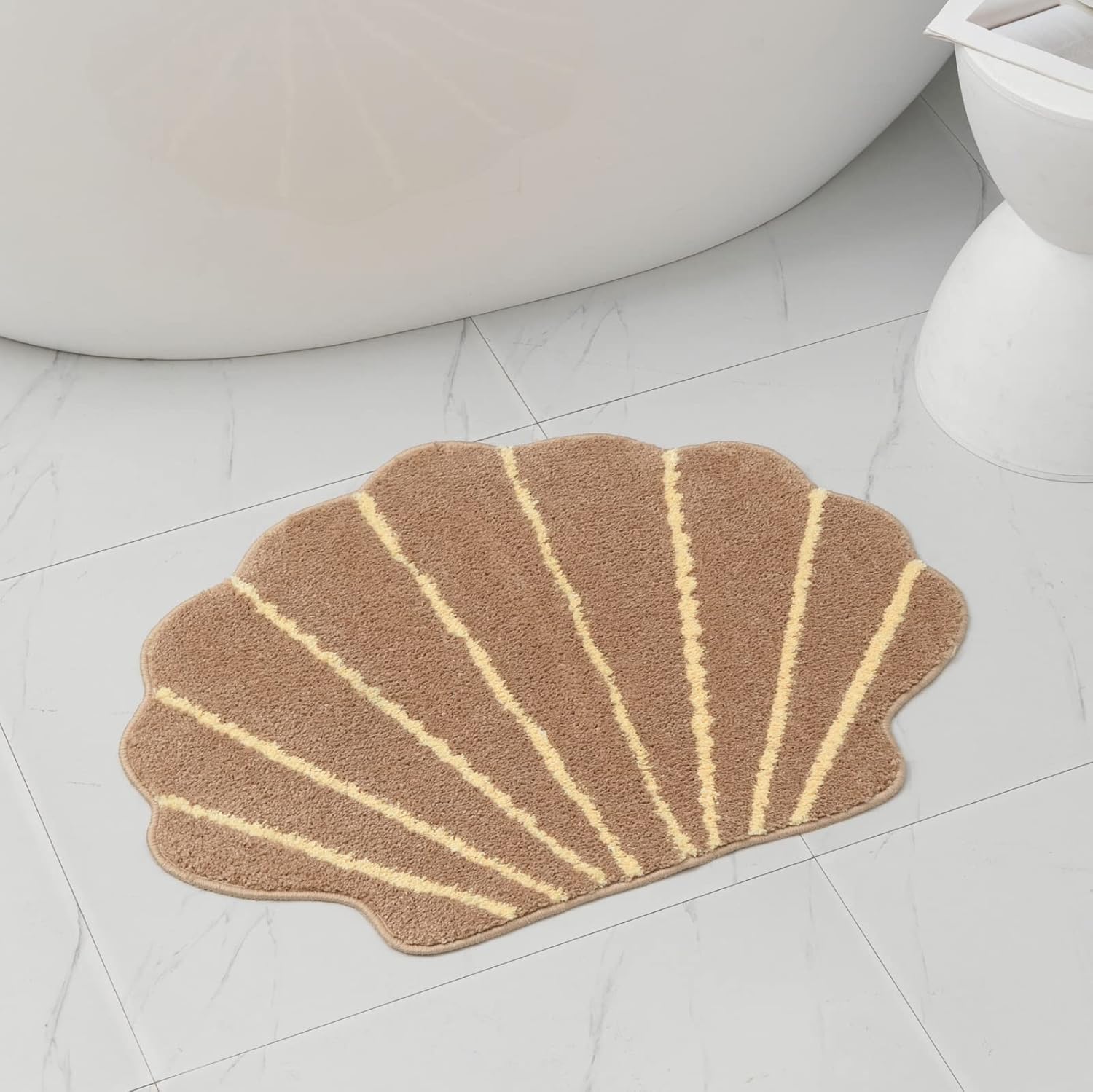 Cute Absorbent Bath Mat for Bathroom, Non Slip Soft Beige