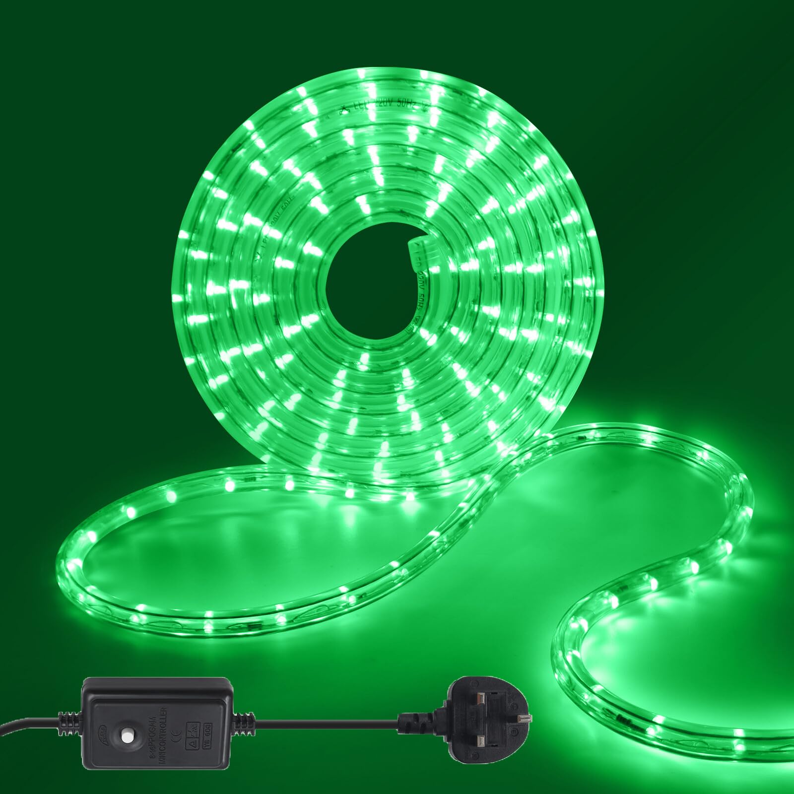 Wisada AC220 LED Tubes [50m, Green], IP67 Waterproof Flexible, 36 LEDs/M Cuttable LED Rope Light CRI85+, 8 Light Modes, Christmas Holiday Wedding Party Decoration
