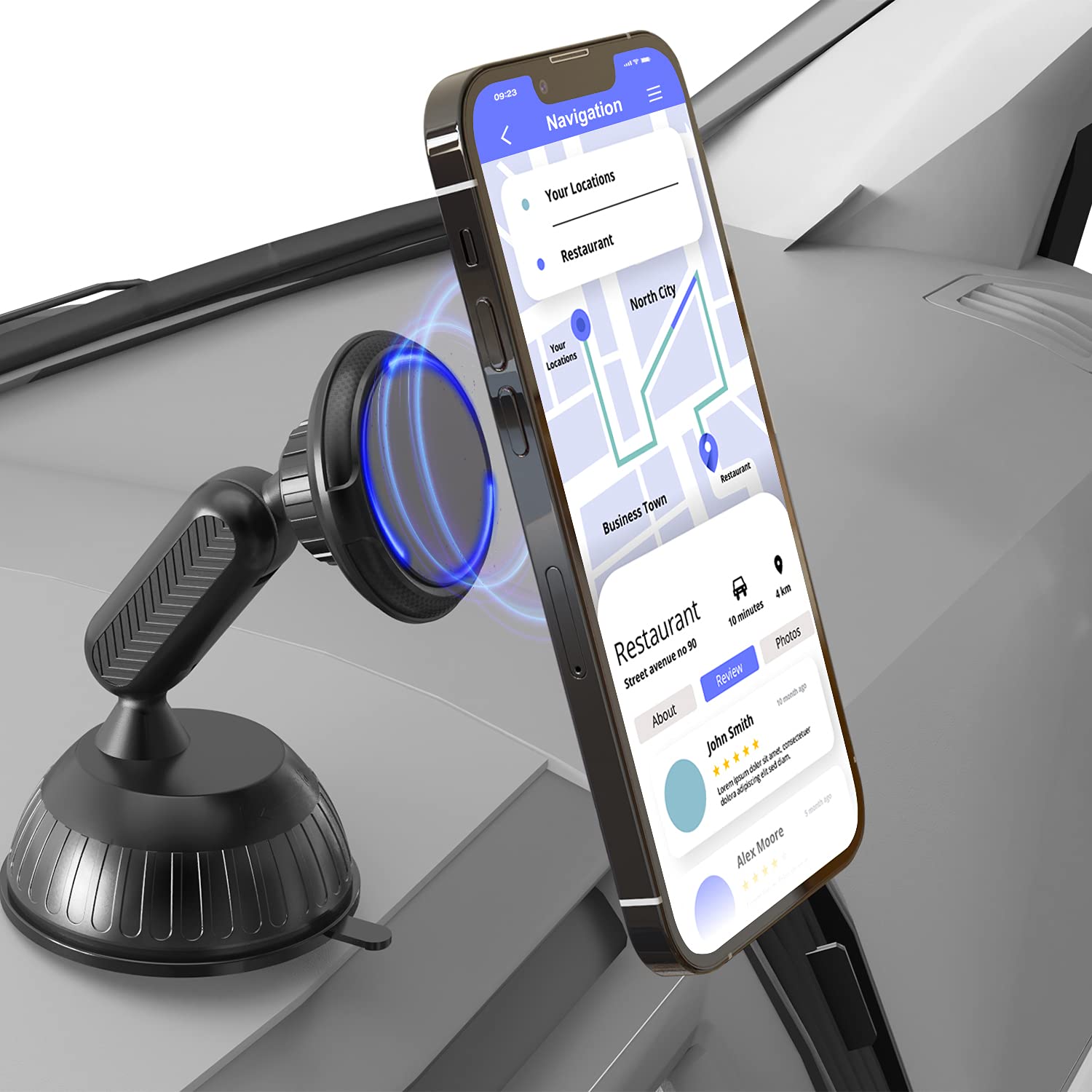 Cobra Arm Car Phone Holder Suction Cup Stand (Magnetic Mount)