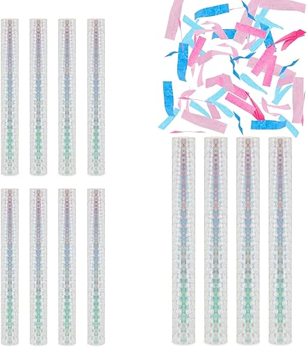 Paquete de 12 varitas de confeti para revelación de género, palos de aleteo con tiras de confeti rosa y azul