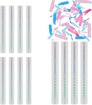 12 Pack Gender Reveal Confetti Wands, Flutter Sticks with Pink and Blue Confetti Strips