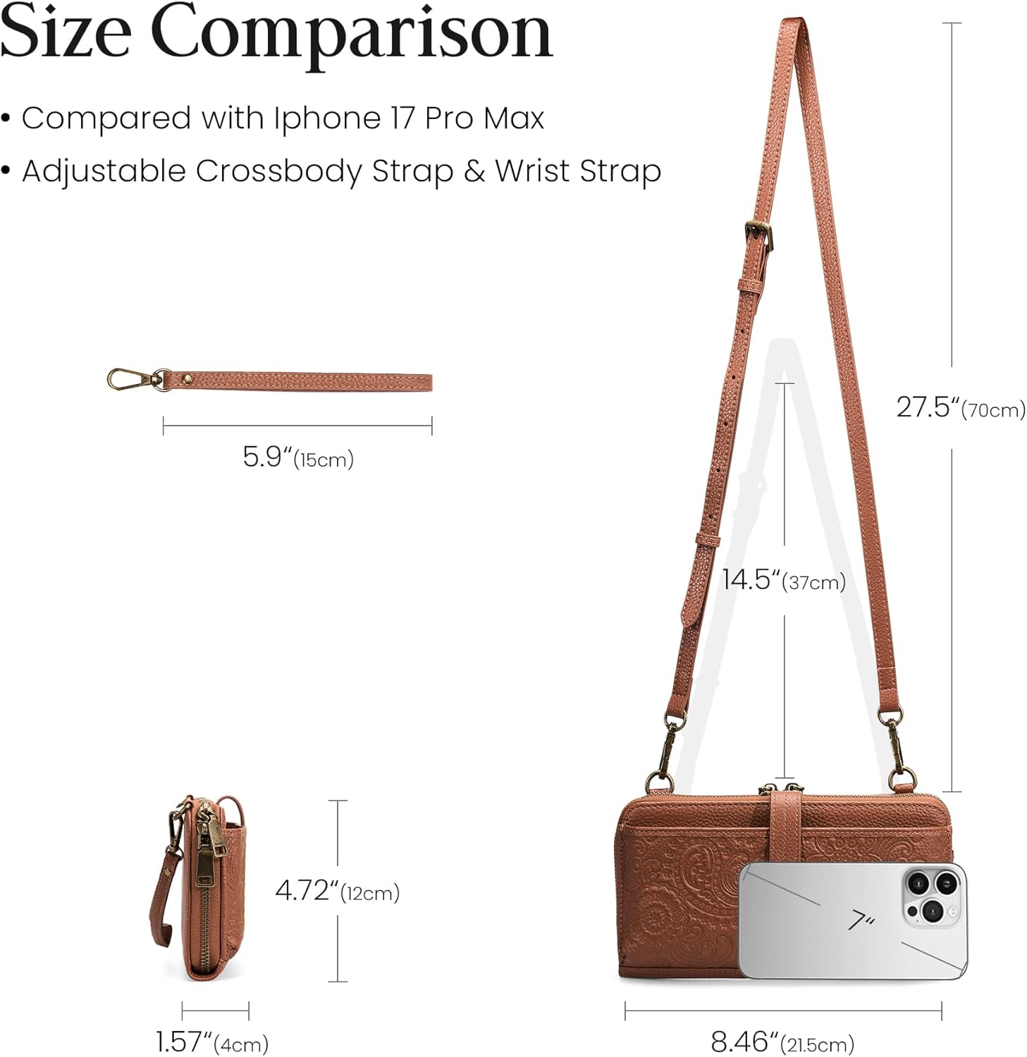 befen Leather Wristlet Wallet for Women Cell Phone Purse with Built in Wallet Vintage Leather Crossdody Bag Clutch Purse - Image 7