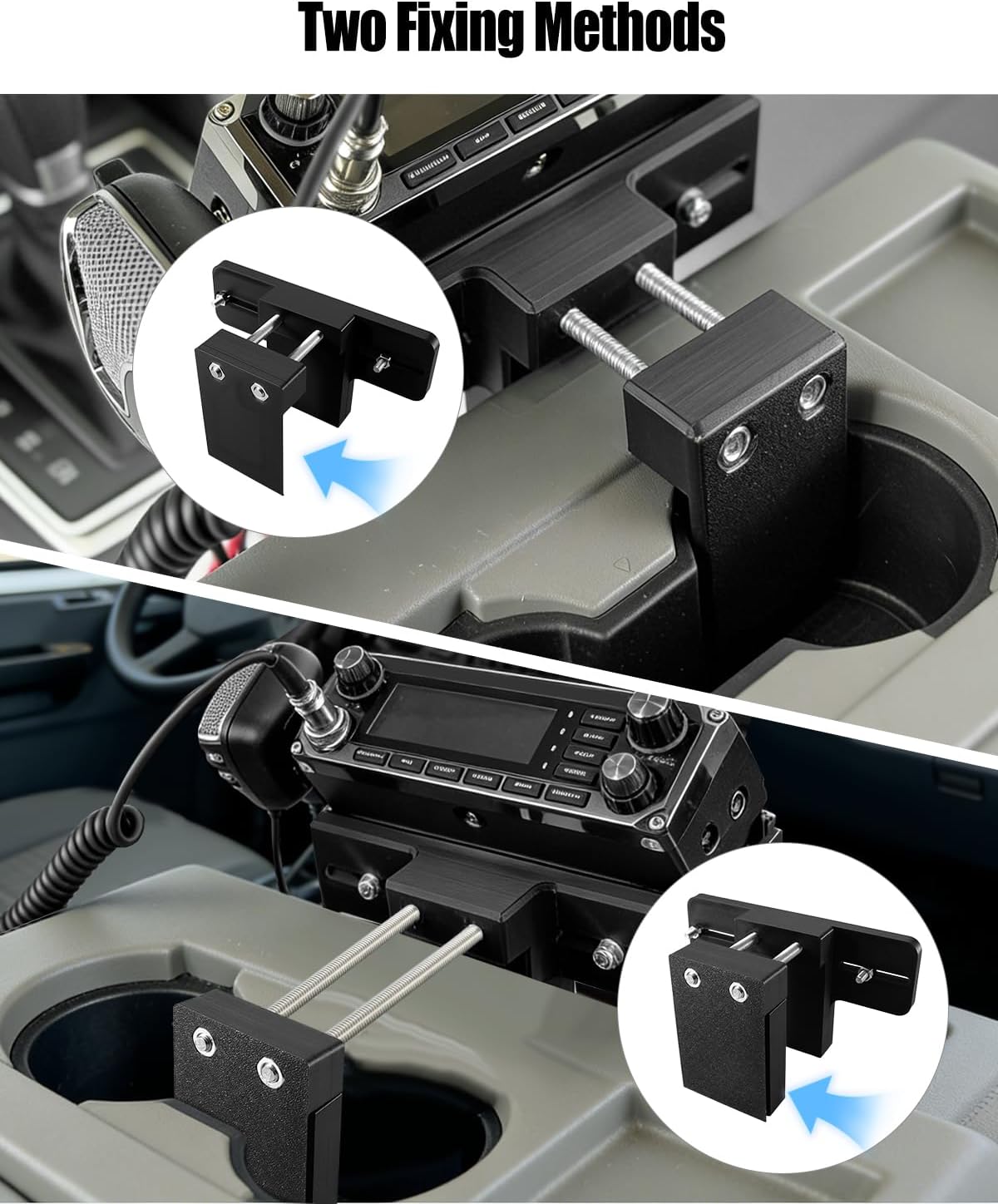 CB Radio Bracket Cup Holder Mount for Truck & SUV, Heavy Duty Truck Communication Mount with Square Complement Module, Adjustable 0.7–2.75in, No-Drill Cup Holder Radio Mount, Black