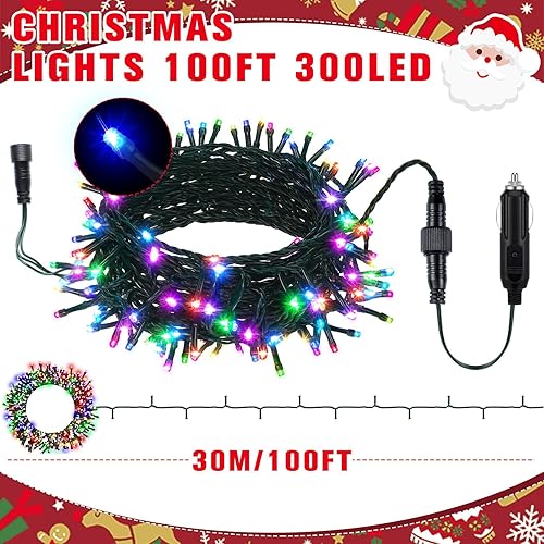 Miniatura 3 de Guirnalda de luces LED de Navidad de 12 V, 100 pies, 300 luces LED para coche, decoraciones para carrito de golf, cadena de luz multicolor, Varios