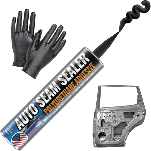 [Black] Professional Automotive Seam Sealer, Paintable Quick-Set Polyurethane Auto Body Seam Sealer for Metal Surfaces of Cars, Trucks, Etc, Includes Gloves & Tip - Black RV Roof Sealant