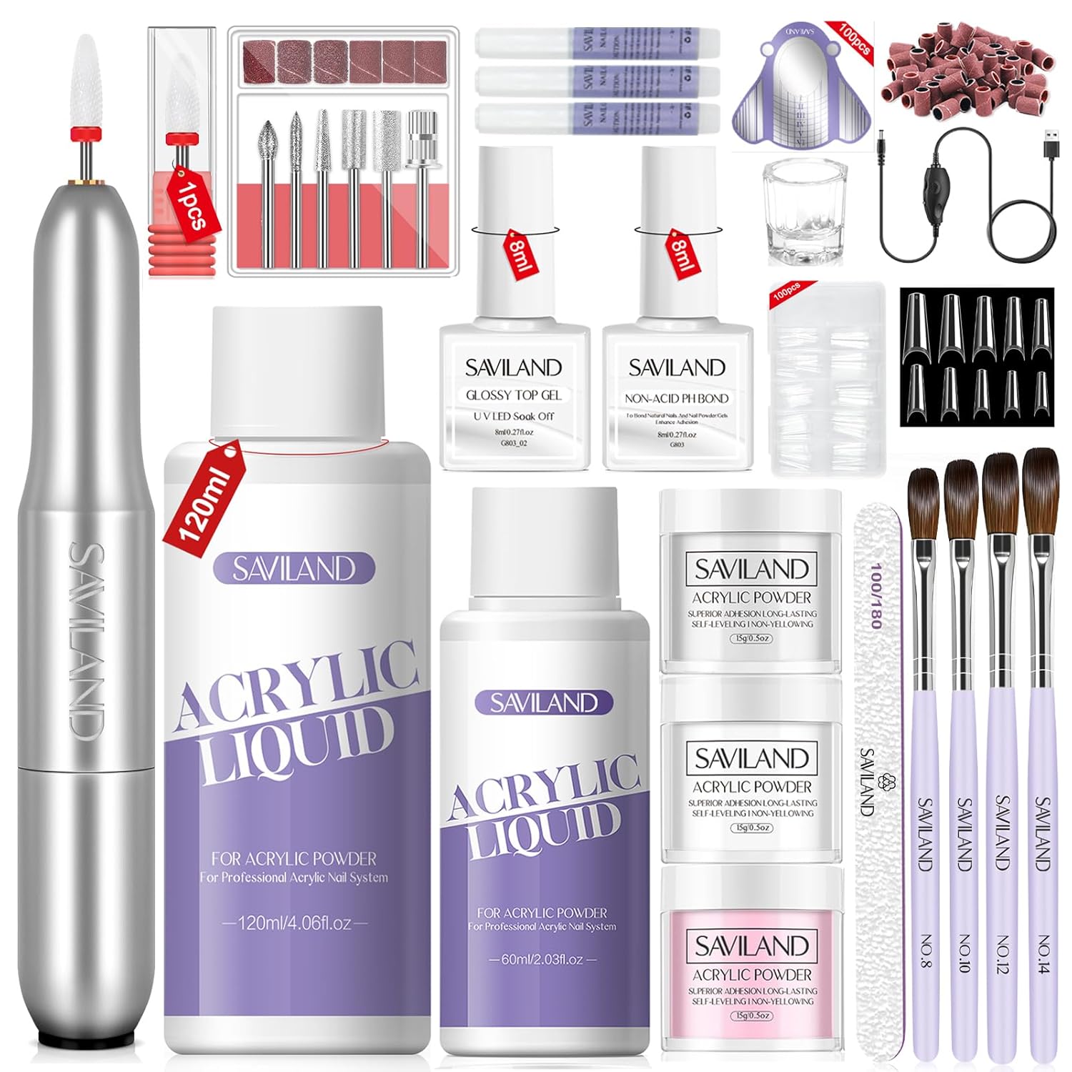 SAVILAND Acrylic Nail Kit with Everything for Beginners Home Nail Salon Kit Manicure DIY