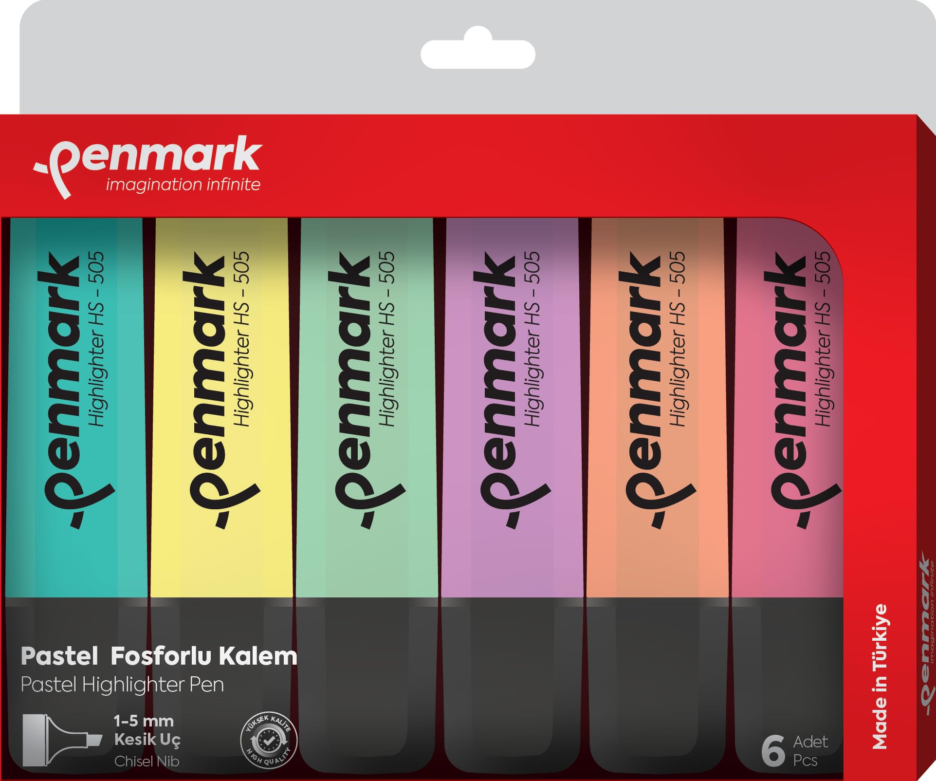 Evidenziatore in 6 colori pastello, con blister