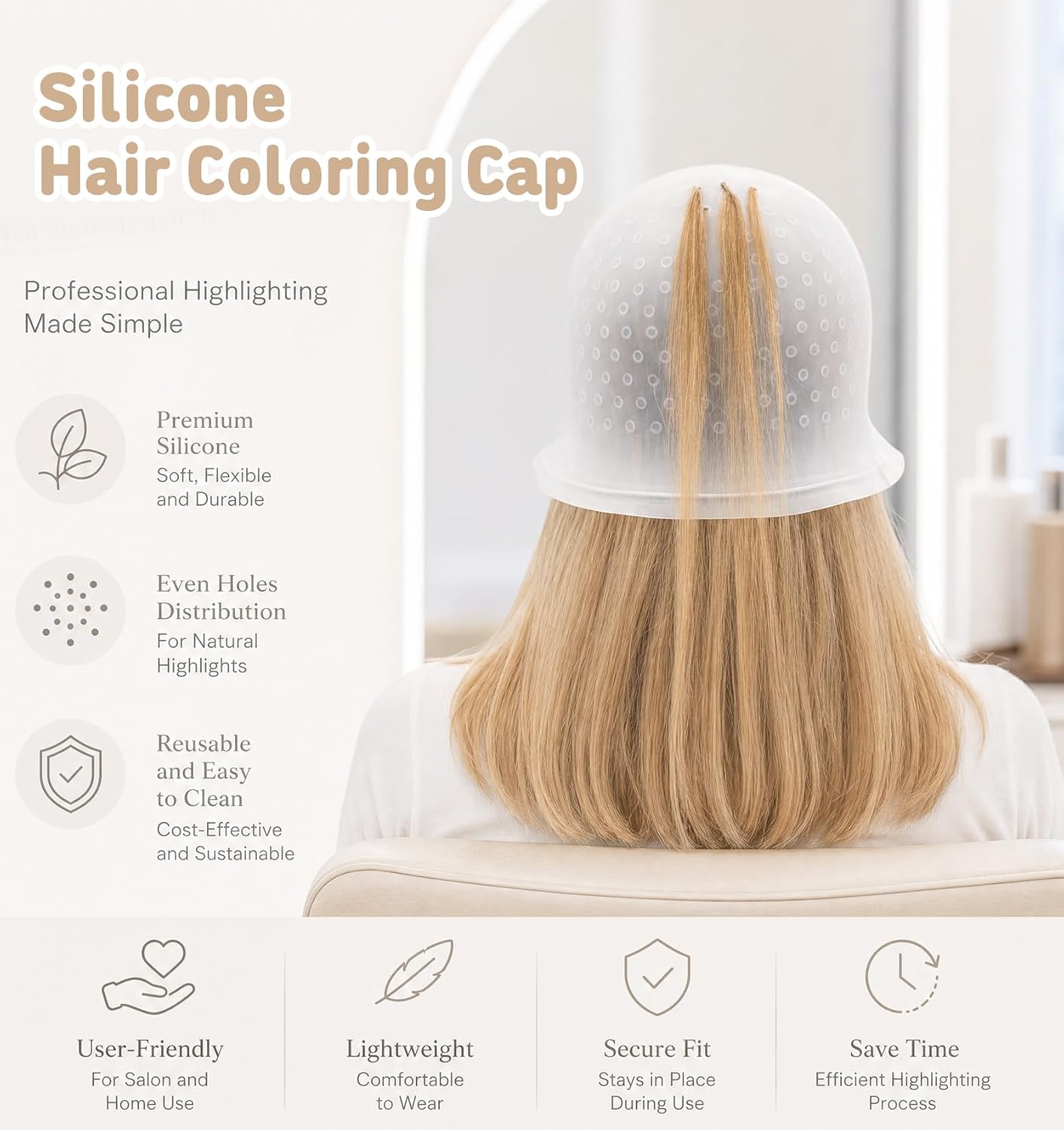 Highlight Caps for Hair, Reusable Pre-Punched Cap for Highlighting Hair