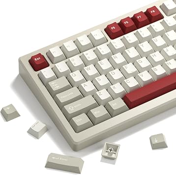 PBT Keycaps Set, Doubleshot 139 Key Caps,Cherry Profile Custom Keycap for 61/64/68/84/87/100/104/108 Mechanical Keyboard, Compatiability for 60 65 75 100 Percent Keyboads Retro Gray