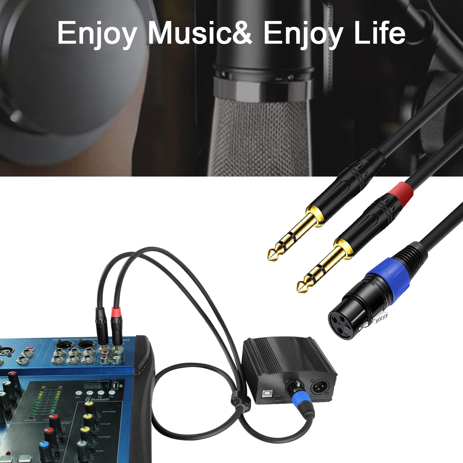 2Pack 6.35mm Dual TRS to XLR Female Cable for Microphone, Mixer, Amplifier, 1.5 FT, Dual 1/4 Male to XLR Audio Cable, Y Splitter Patch Cord, 3-PinXLR to Dual 1/4 TRS Male Converter Adapter Cable - Image 9