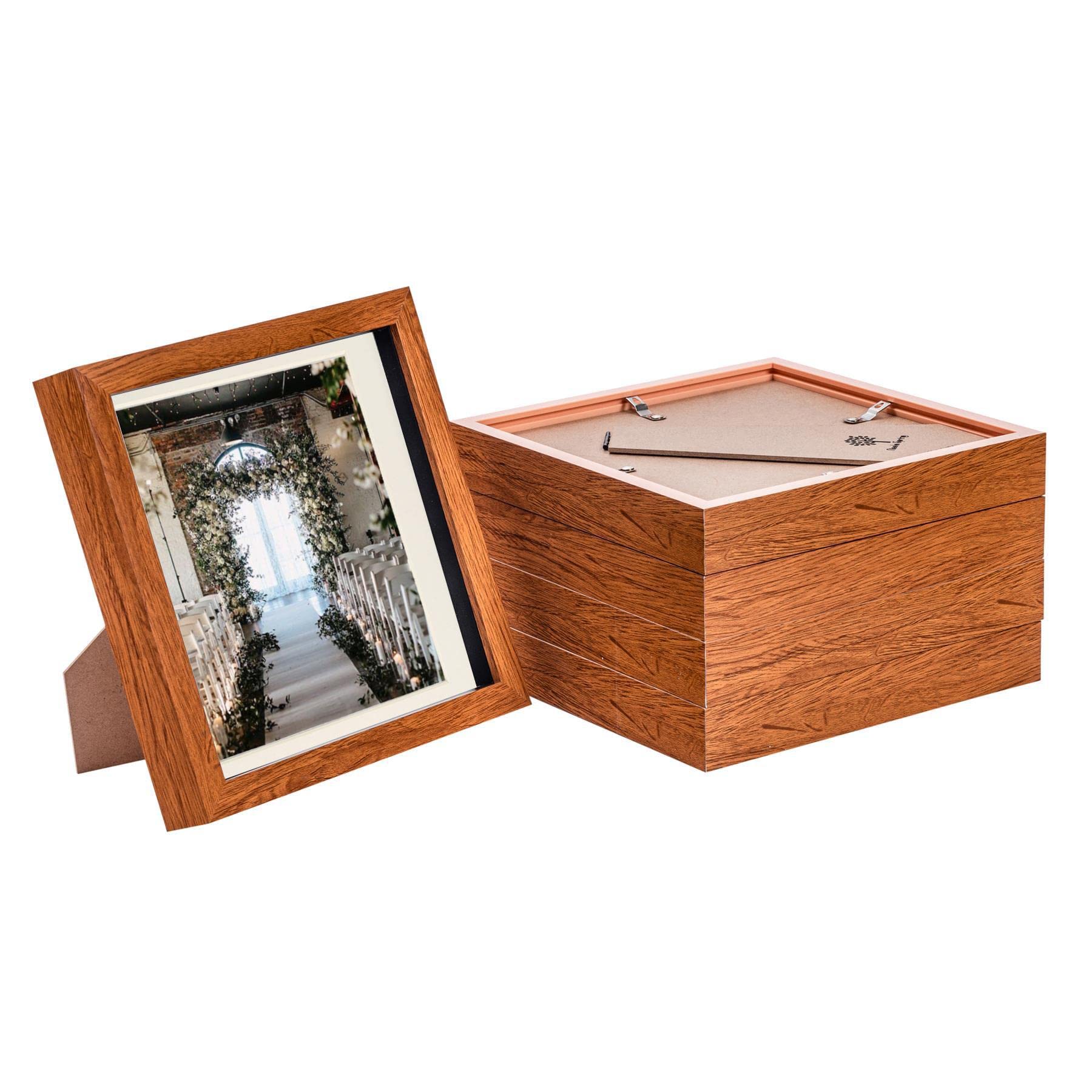 B&Q -  8 X 8" Photo FramesDark Wood/ivory Mount3D Picture Frame Box Portrait Display Case (22.5 X 22.5Cm) Set Of 5