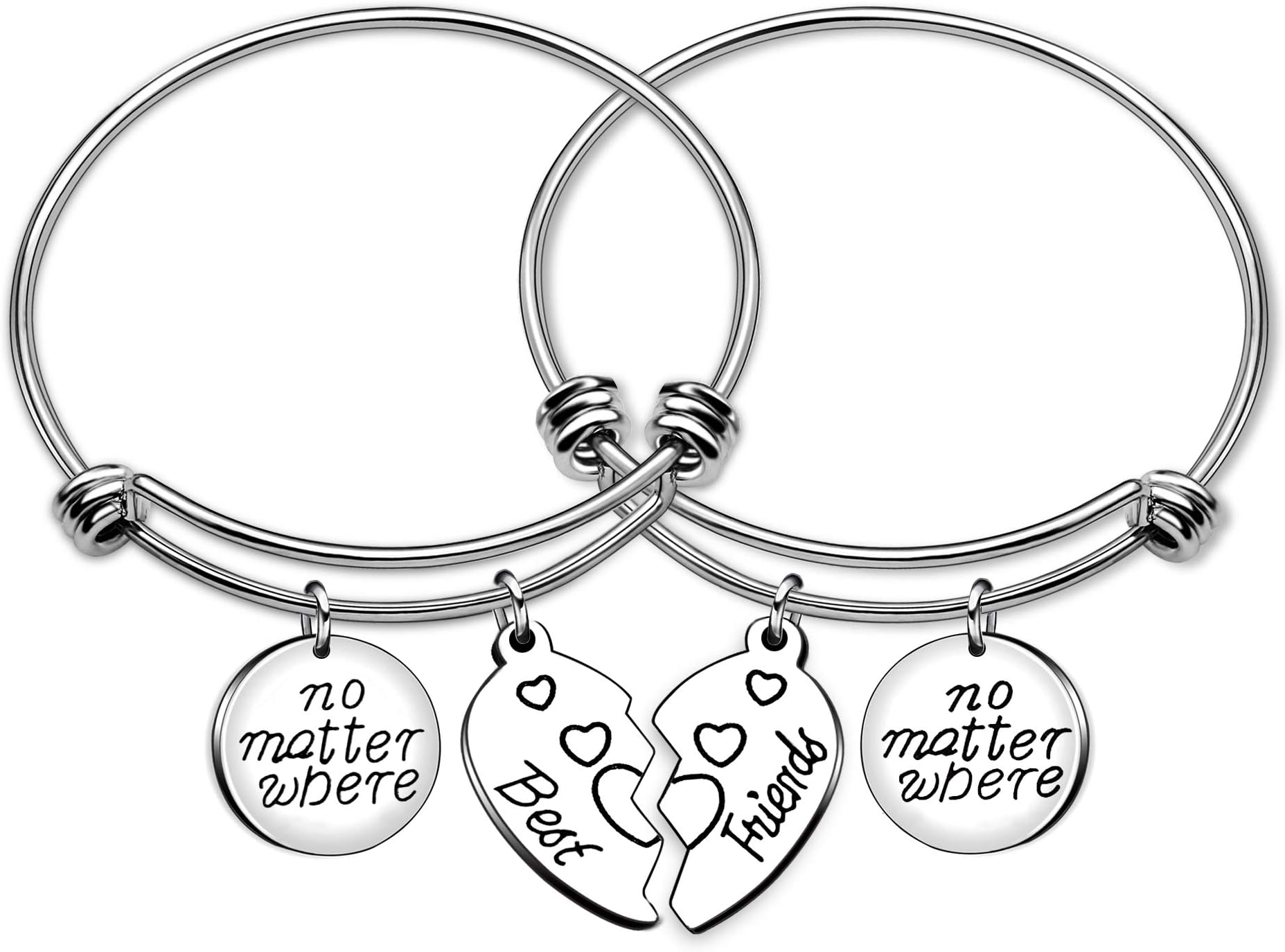 AGR8T 2pcs No Matter Where Best Friends Forever Expandable Bangle Broken Heart Bracelet Bestie Gifts