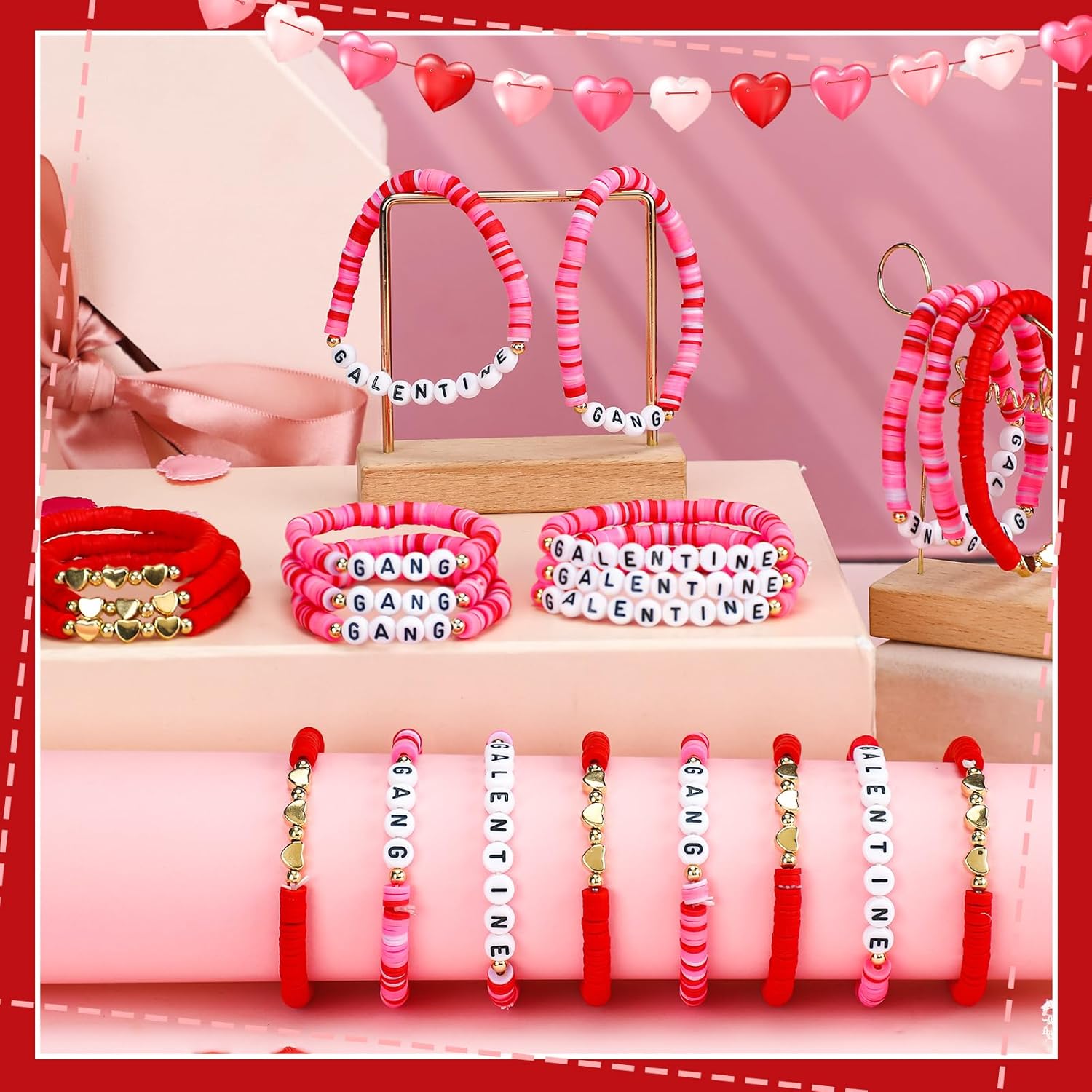 Tondiamo 24 Pcs Galentines Day Bracelets Bulk Valentine's Day Friendship Bracelets Red Pink Galentines Party Favors Valentines Jewelry Gifts for Women Friends Besties - Image 2