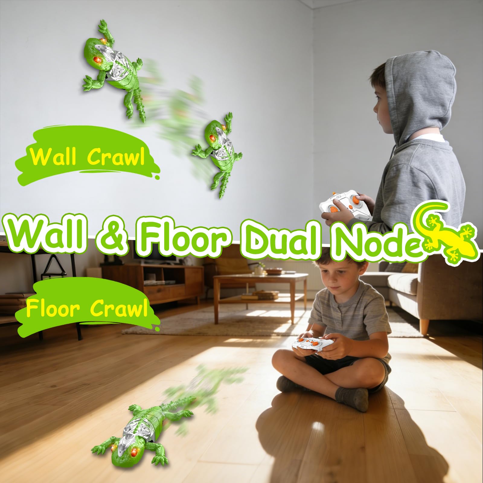 Gecko Wandflitzer, 360 ° Rotation Ferngesteuerter Gecko, Wänden Decken Entlang Krabbelt, Leuchtenden LED-Augen, Realistische Bewegungen, Interaktives Roboter Spielzeug Geschenk für Kinder