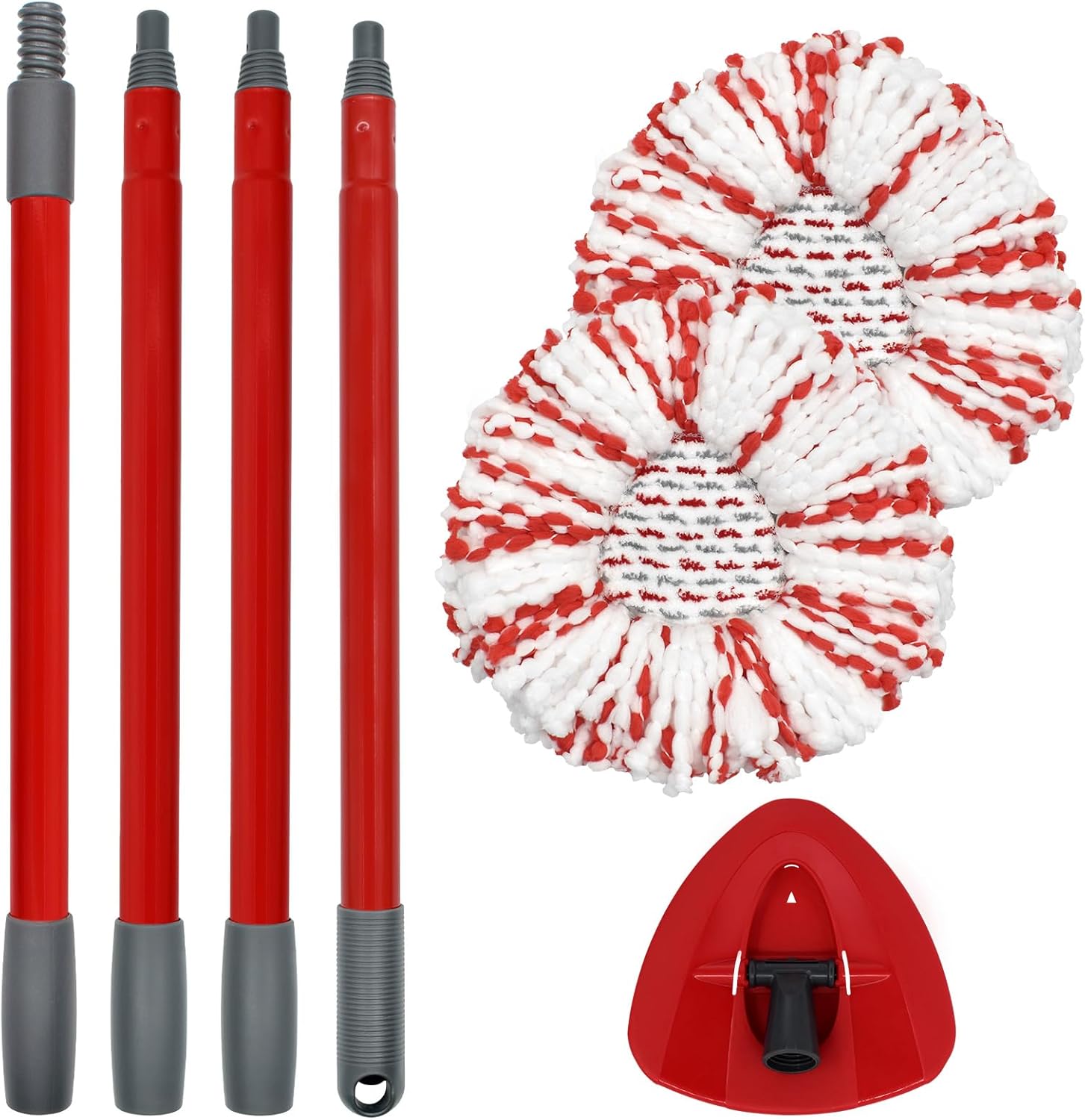 Mop Replacements Heads &Handle and Base Combo Set Compatible with Ocedar EasyWring Spin Mop Refills , 2 Microfiber Head Replace, 4-Section Iron Stick 30-58in and 1 Base