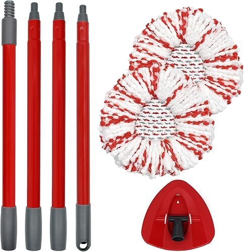 Miniatura 9 de Juego combinado de cabezales y mango de repuesto de fregona y base de trapeador compatible con repuestos de mopa giratoria Ocedar, 3 cabezales de 1