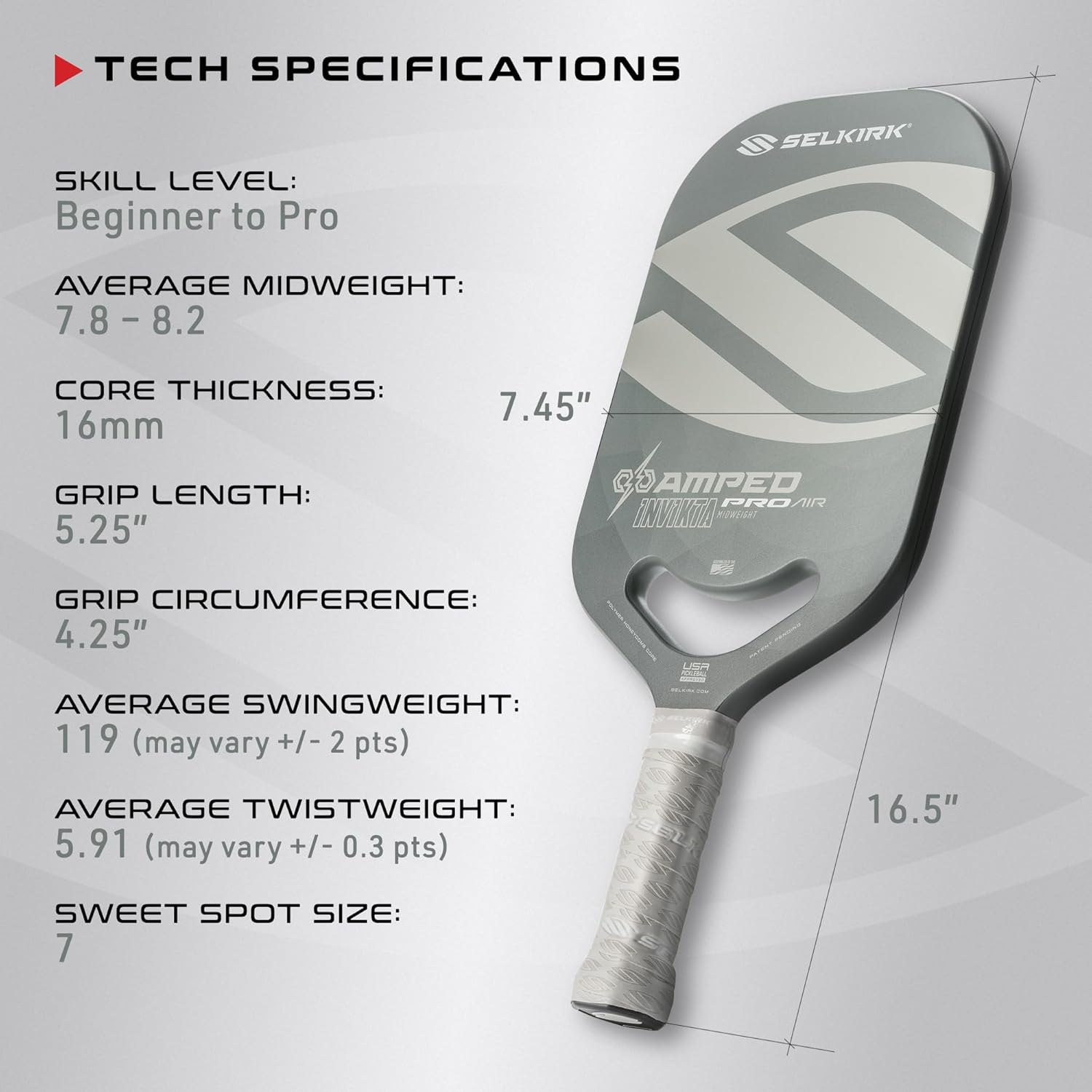 Selkirk Sport Amped Pickleball Paddles | Assembled in The USA | Amped Control or Amped Pro Fiberglass Pickleball Paddle | Unrivaled Precision & Control Pro | Silver | Midweight Invikta (Elongated Shape) image 5 of 7 B0CSDYLY1F
