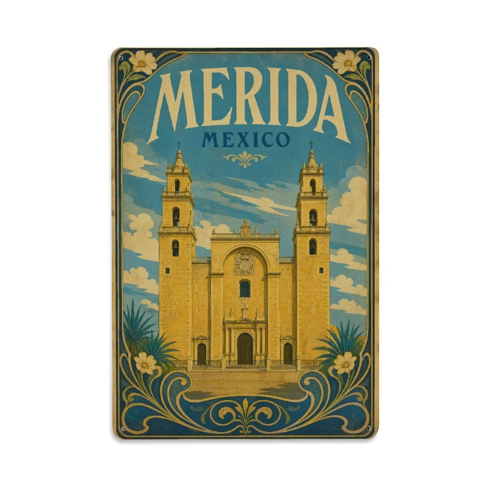 Vintage Travel Mexico Merida Metal Tin Sign