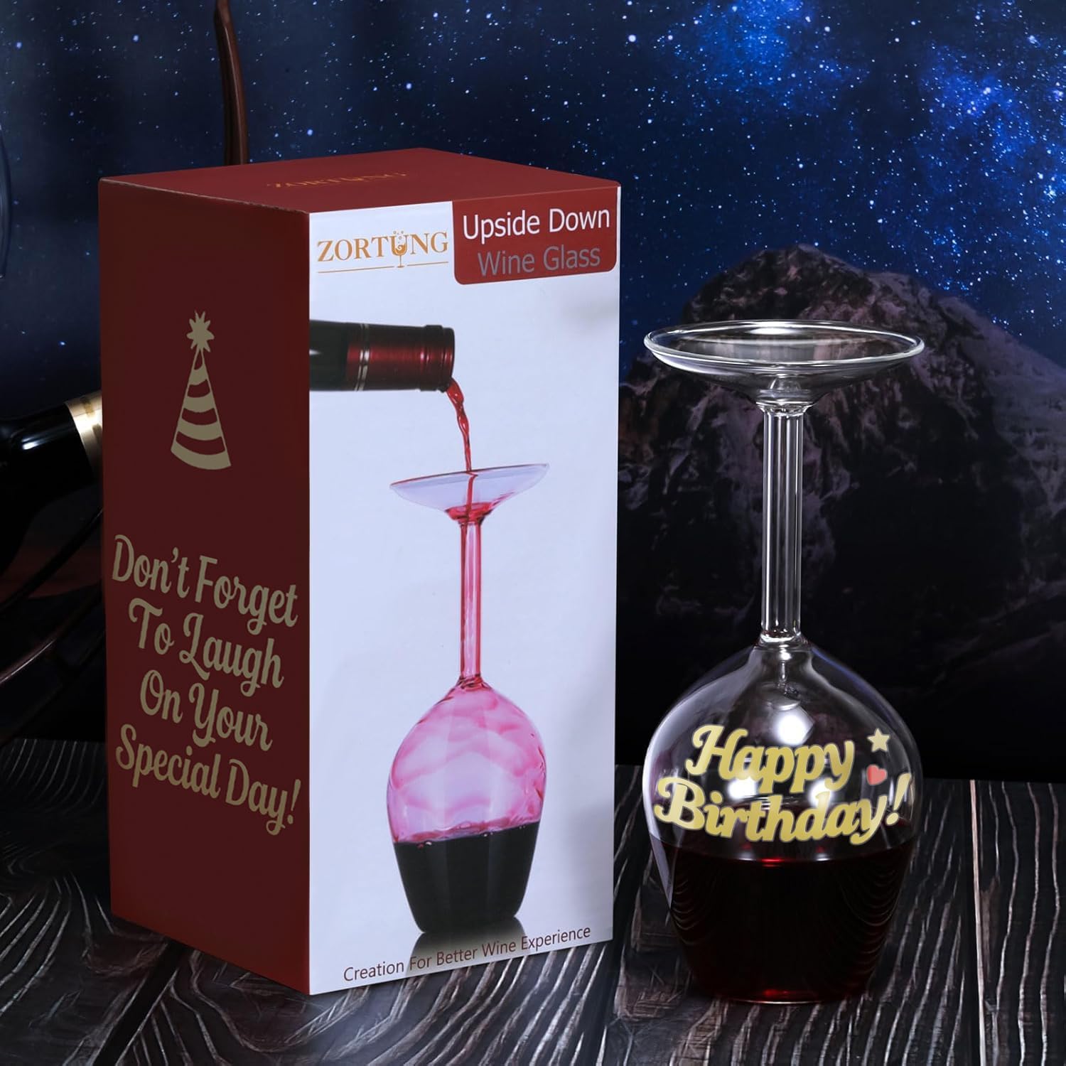 Upside Down Wine Glass Personalized Birthday Edition Unique Cute Fancy and Funny Red and White Long Stem Wine Glasses Fun and Cool Wine Gift for Women Or Men14 Fl Oz
