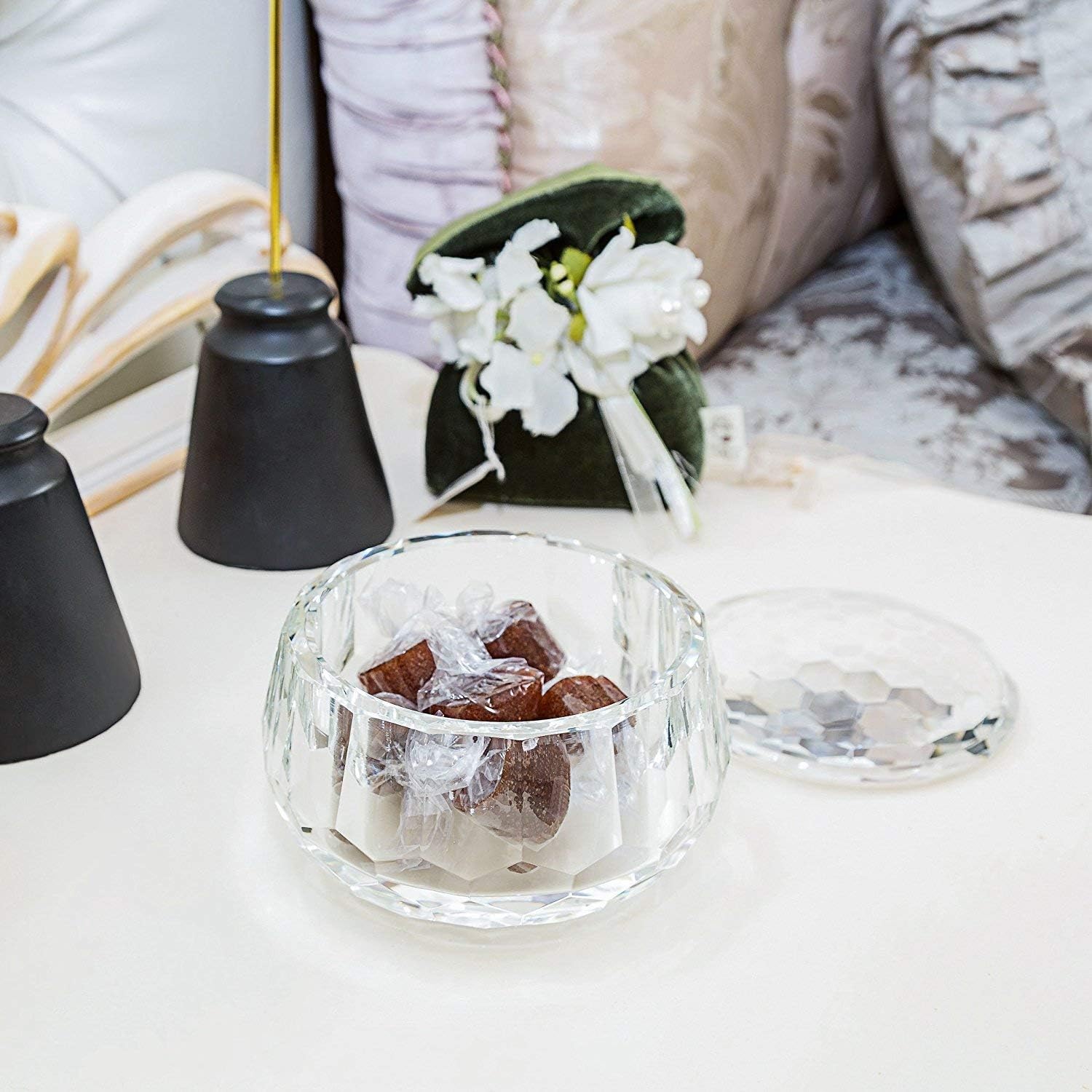 Crystal Candy Dish, Nut Bowl with Lid 3" x 4.7" Decorative Crystal Bowl&Jar for Home Wedding Table - Image 2