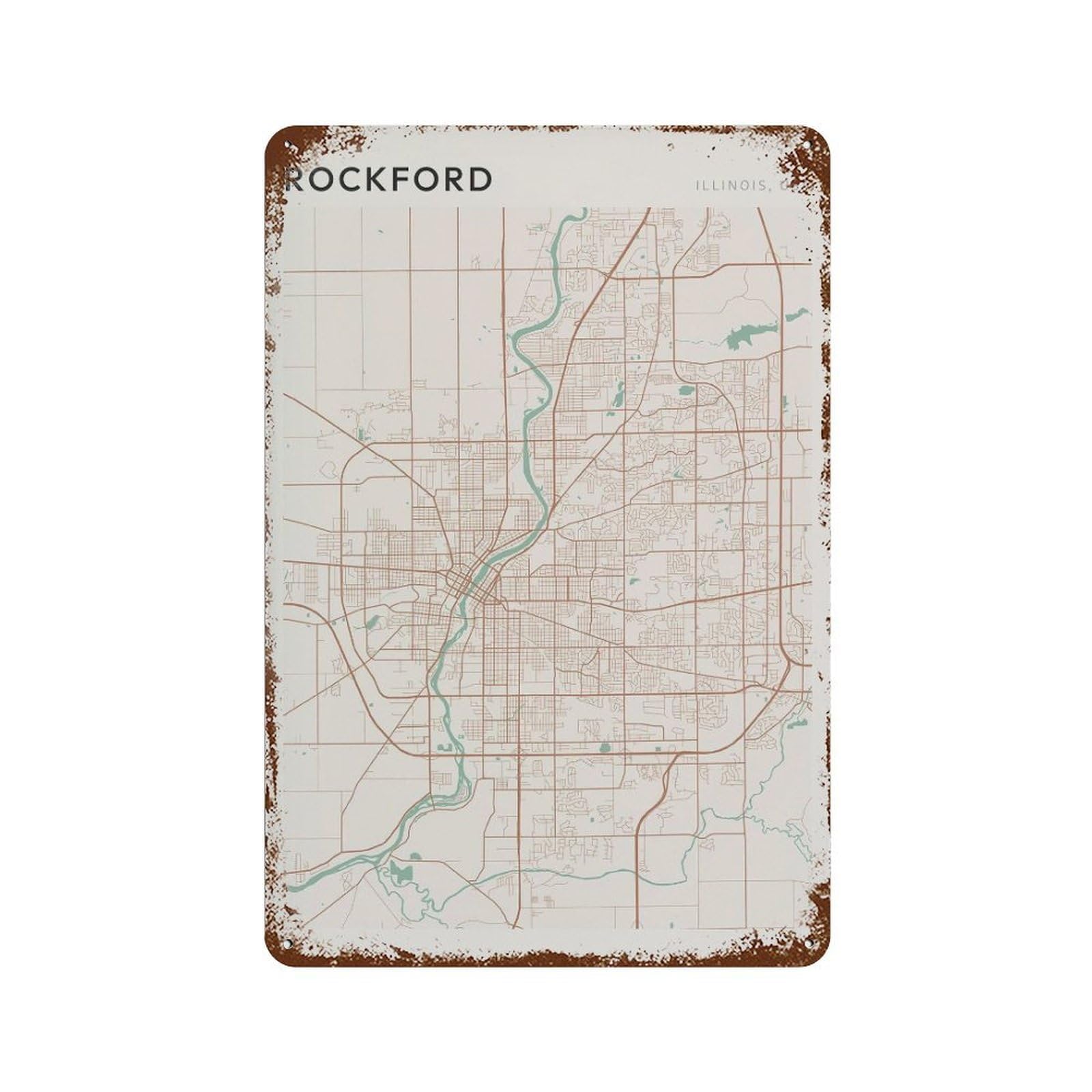 xiaoxiaoshen Rockford Map Illinois Travel Gift Scandi Wall Decor Art Metal Tin Poster Modern Home Decor Art Home Bar Shop Decorations Vintage Sign 30x20cm