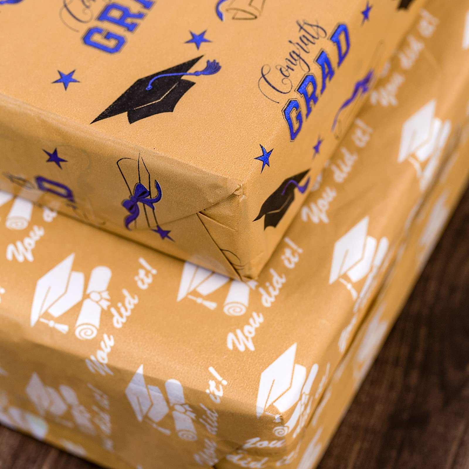Whaline Graduation Tissue Paper Bulk 6 Style Kraft Gift Wrapping Tissue Grad Cap Congrats Grad Stripes Diploma Pattern Decorative Tissue Paper for Art Crafts Grad Party Gift Decor Supplies, 90 Sheet 3