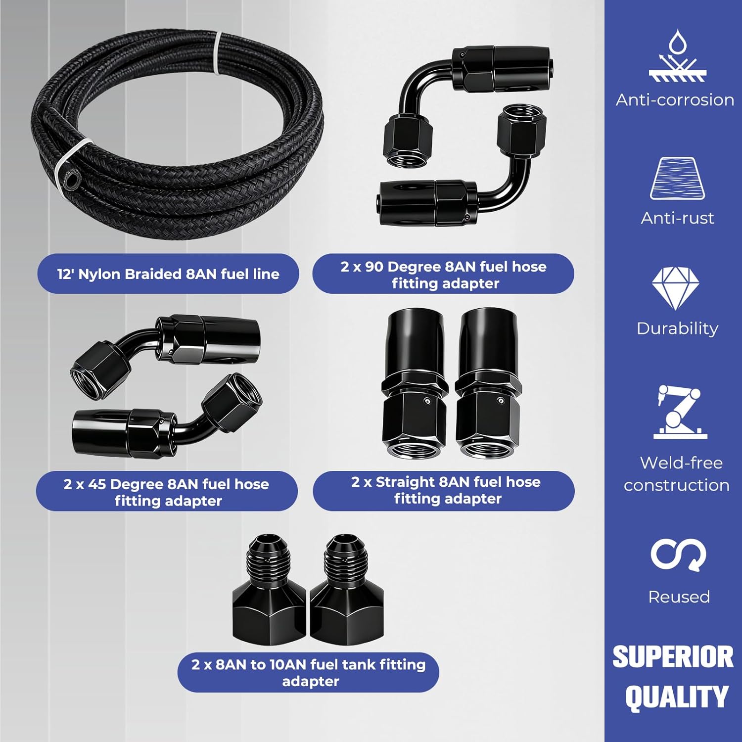 17 Gallon Fuel Cell with Cap Level Sender 12FT Oil Feed Line Street Drift Aluminum Black