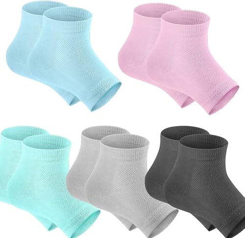 Selizo 5 pares de calcetines de gel hidratantes con punta abierta para tacones secos y agrietados, 5 colores