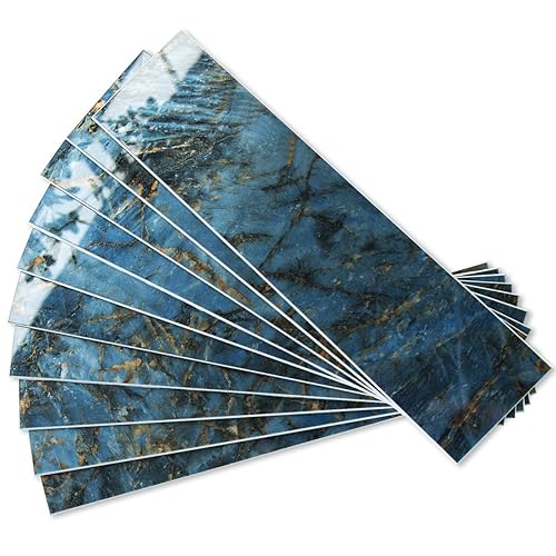 AULIGET 40-Piece Polished Blue Marble Peel and Stick Backsplash Wall