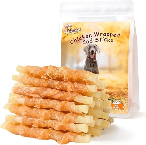 Pawmate Golosinas de bacalao envueltas en pollo, sin cuero crudo, bocadillos masticables saludables naturales para perros pequeños, medianos y