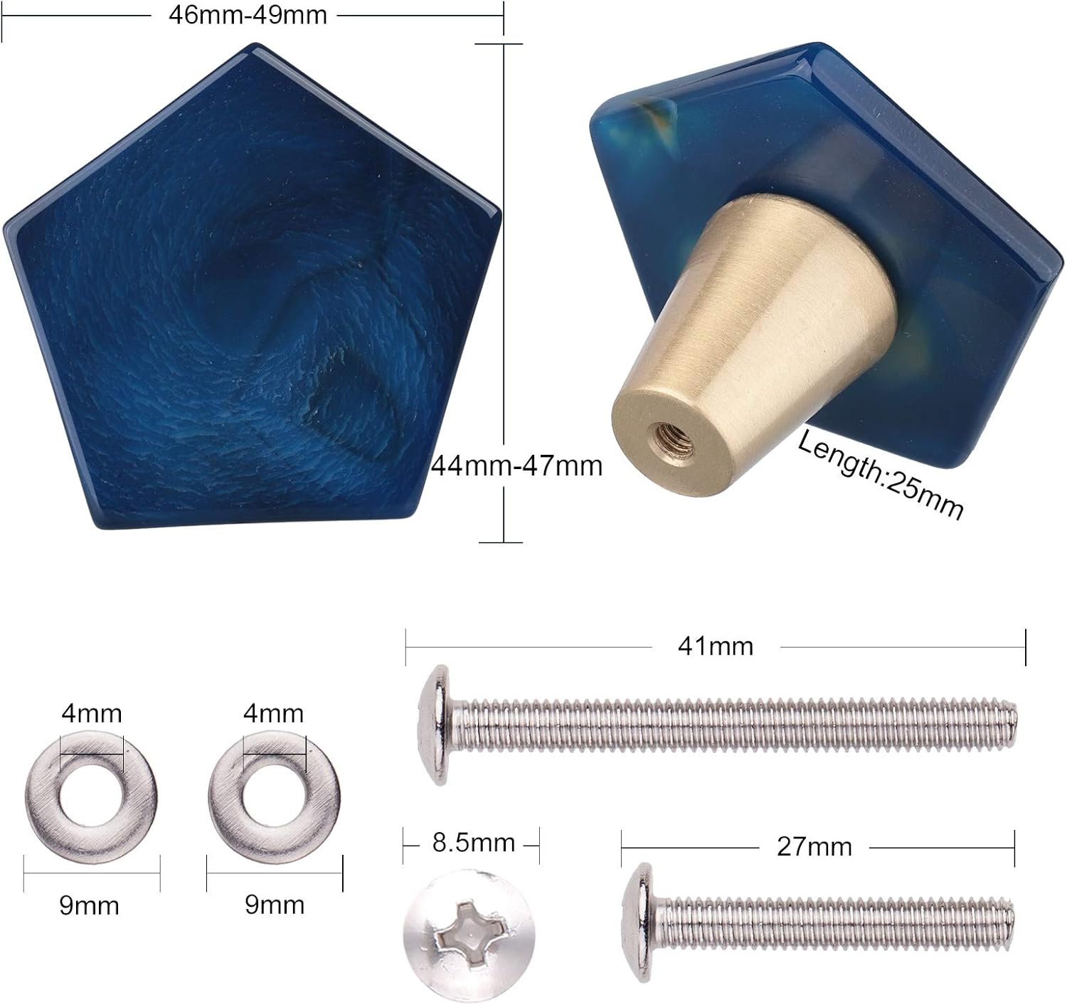 Amogeeli 4Pcs Crystal Agate Brass Cabinet Knobs with Screws, Decorative Pull Handles for Drawer Dresser