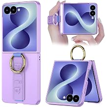 NINKI Camera Screen Protection for Samsung Galaxy Z Flip 8 Phone Case with Wristband,Cute Hard PC Full Body Protector for Galaxy Z Flip 8 Band Cover for Samsung Z Flip 8 Phone Case Womens Girly Purple