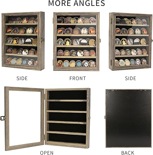 Miniatura 4 de DecoWoodo Vitrina de monedas de desafío militar con puerta de cristal HD, gabinete de exhibición de medallas de 5 filas con estantes extraíbles,