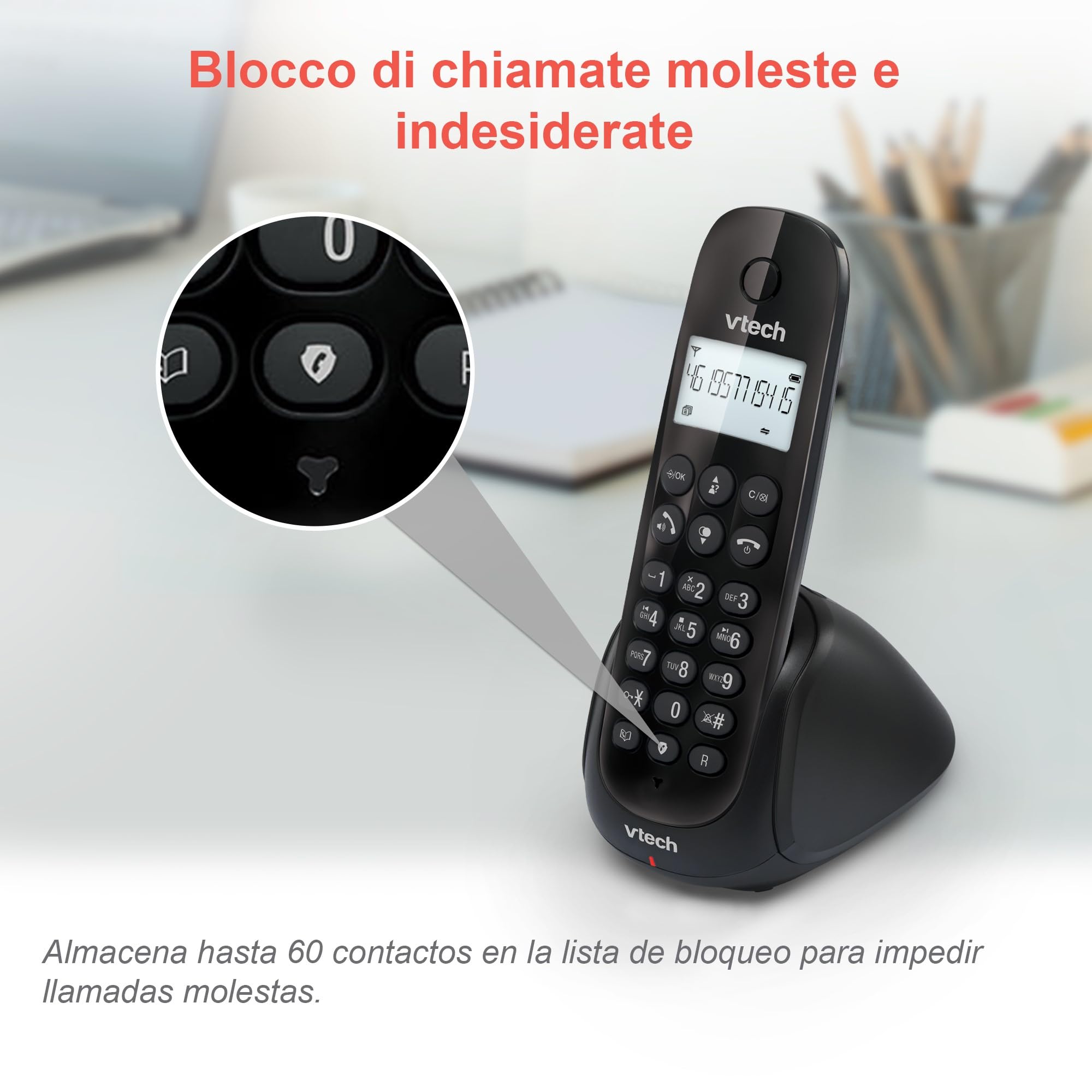 VTech CS1450 Telefono cordless DECT con segreteria telefonica, funzione vivavoce, blocco chiamate, identificazione chiamante/funzione di chiamata in attesa, display retroilluminato, modalità ECO
