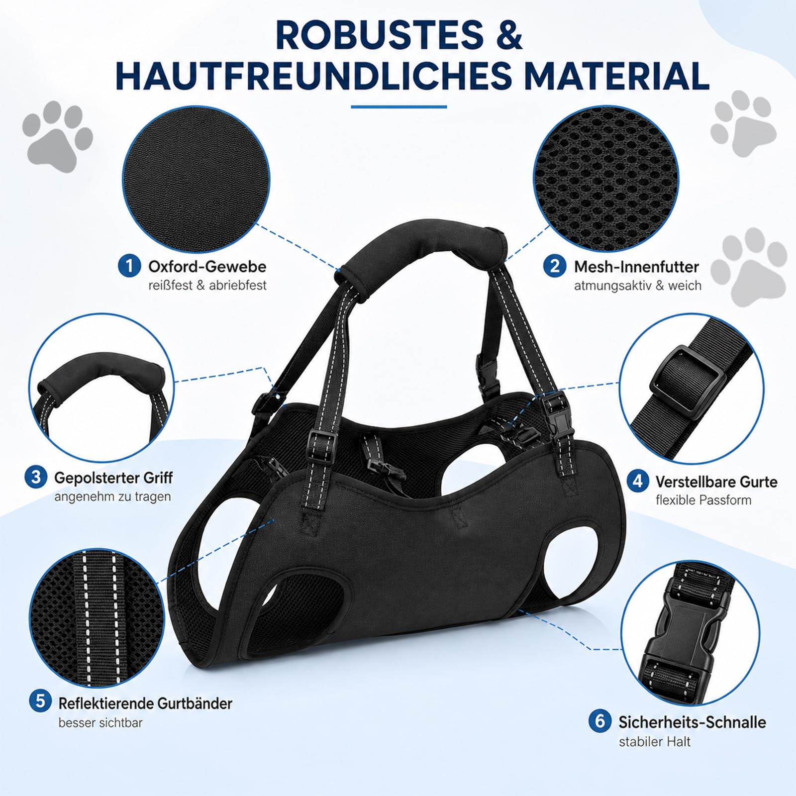 Tragehilfe Hund Groß, Hunde tragehilfe, Tragegeschirr Hund, Arthrose Geschirr Hund, Hundehebegeschirr für Verletzte Oder Ältere, Operation & Gelenkprobleme, Verstellbar & Gepolstert (L)