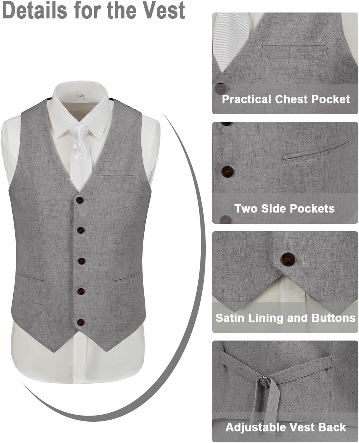 Men's Suit Linen 2 Piece Vests Short Pants Suits for Men Casual Summer Beach Groomsmen Wedding Waistcoat Set Outfit