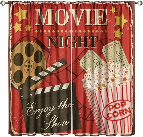 Miniatura 9 de Cortinas opacas con temática de cine, diseño de palomitas de maíz, con estampado de bebidas, cortinas decorativas para dormitorio, sala de estar,