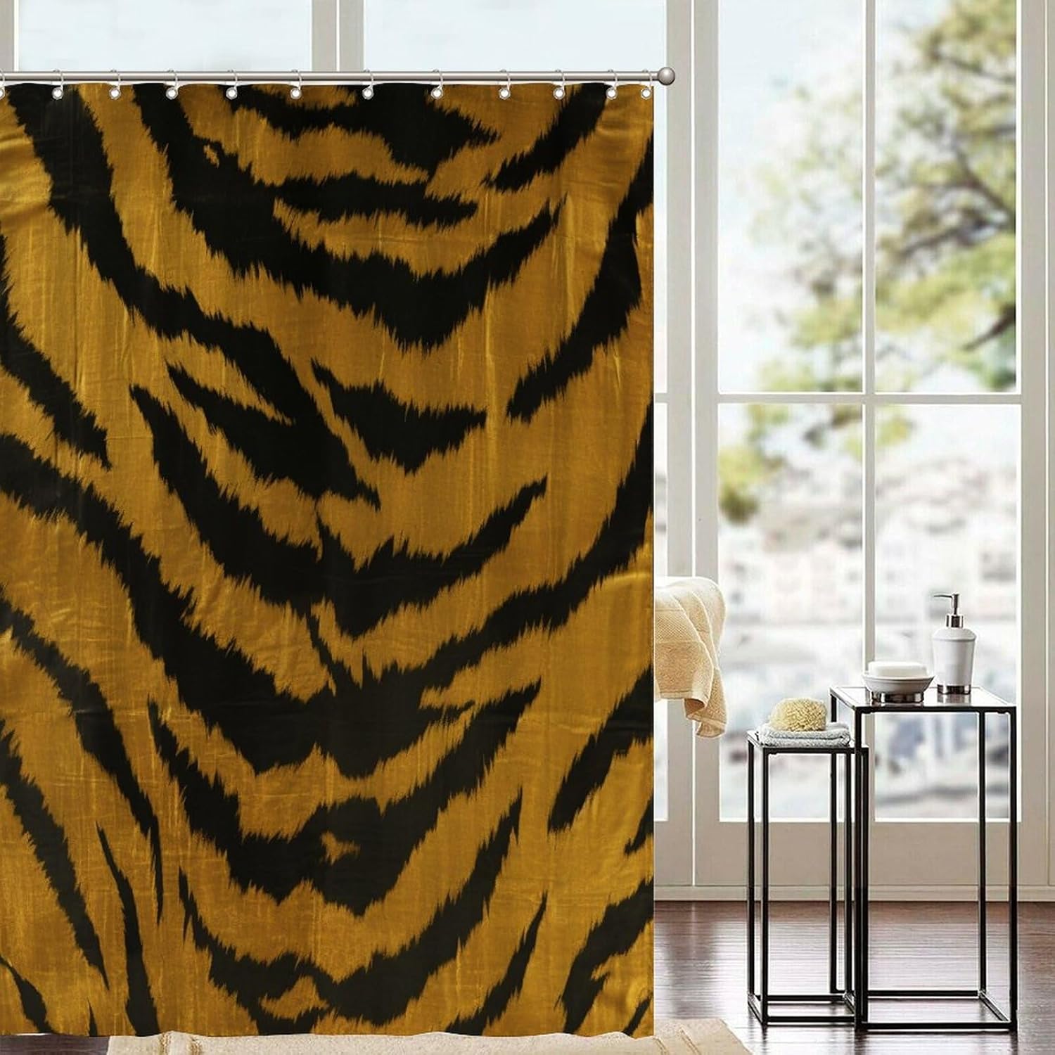 Shower Curtain Tiger Stripes Print Fabric Shower Curtain Liner Waterproof Bathtubs Decor with Hooks for Bathroom Decoration Bathroom Curtains 72x92 Inch
