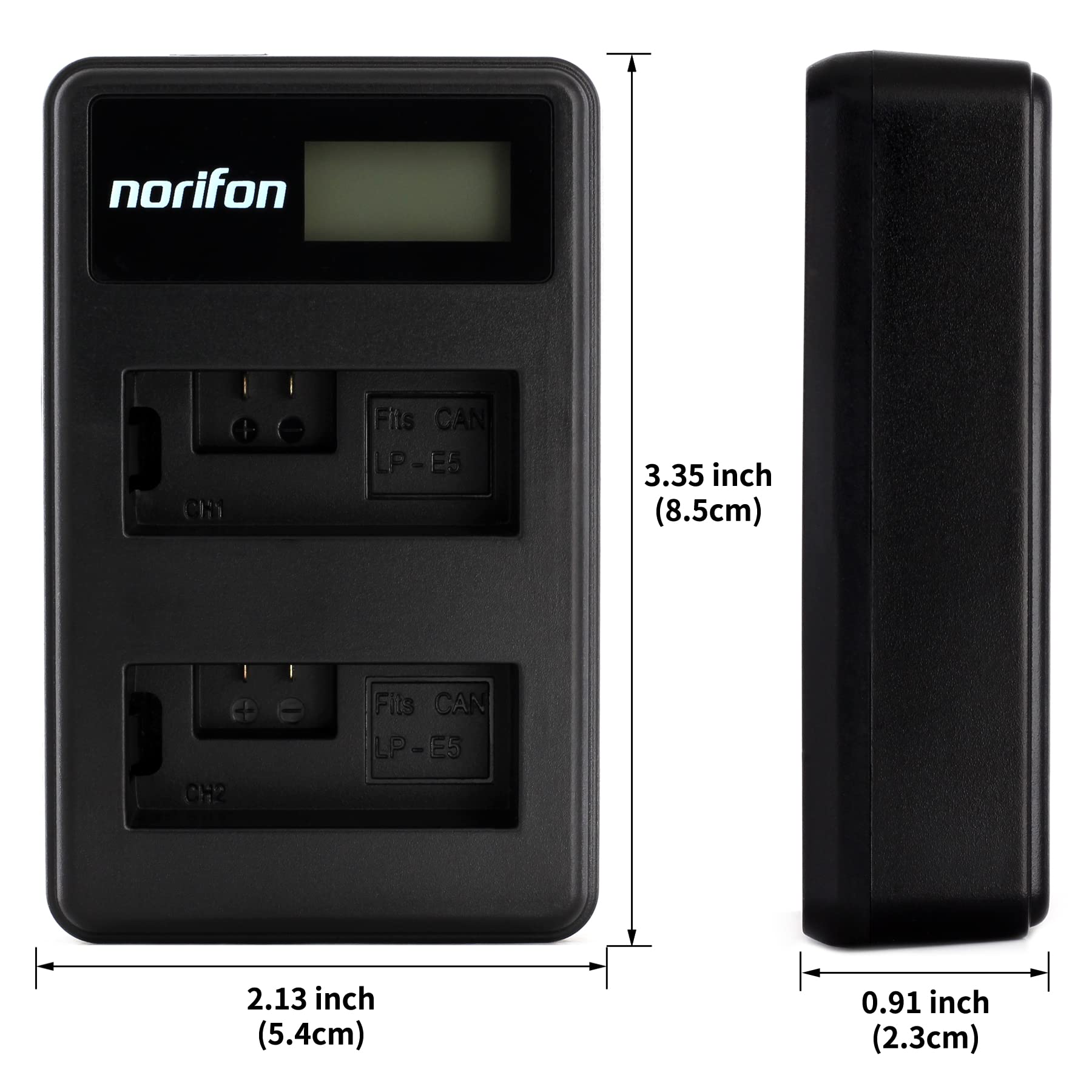 Norifon LP-E5 Dwukanałowa LCD USB Ładowarka do Canon EOS 1000D, EOS 450D, EOS 500D, EOS Kiss F, EOS Kiss X2, EOS Kiss X3, EOS Rebel T1i, EOS Rebel XS, EOS Rebel Xsi Aparat i nie tylko