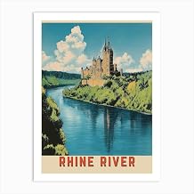 Rhine River Germany Vintage Travel Poster Metal Tin Sign 8x12 Inch River Cruise Decor for Living Room