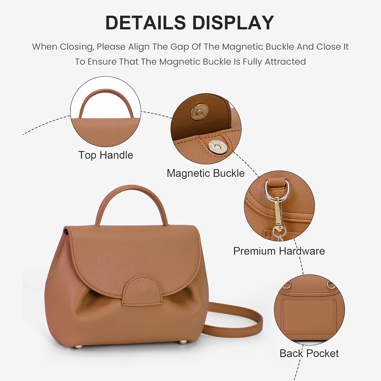 Small Top Handle Bag Crossbody Bags Purses for Women Designer Luxury Mini Faux Leather Shoulder Bag Handbag Satchels, Brown - Image 4