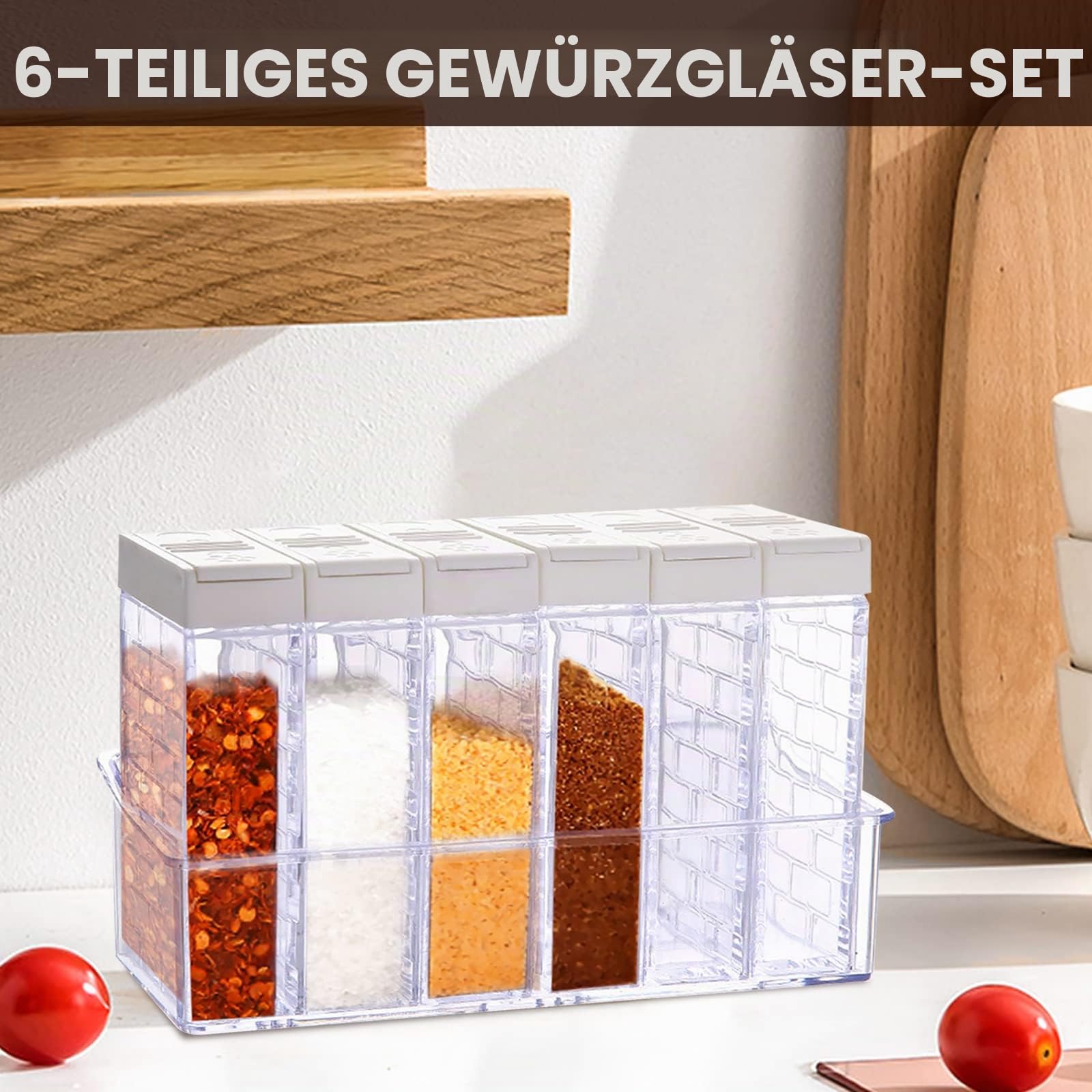 Gewürzgläser Eckig Set, 6 Stück Gewürzstreuer Camping, Gewürzdosen Set, Gewürzdosen Mit Tablettfür, Pfefferstreuer Gewürzbox Für Gewürze Aufbewahren Salz Pfeffer Zucker, Mit Trichter (Weiß) Küche, Haushalt & Wohnen