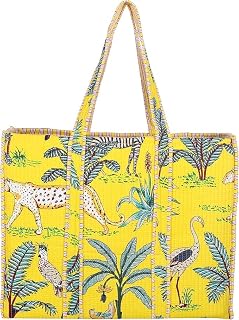 Printed Travel Shopping Bag 100% Cotton Shoulder Bag Women Reversible Boho Grocery Bags Stylish Quilted Tote Bag