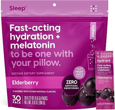 Hydrant - Sleep Electrolyte Powder, Elderberry Flavor, 30 Rapid Hydration Individual Stick Packs - Sleep Blend of Melatonin, L-Theanine, Magnesium, Chamomile